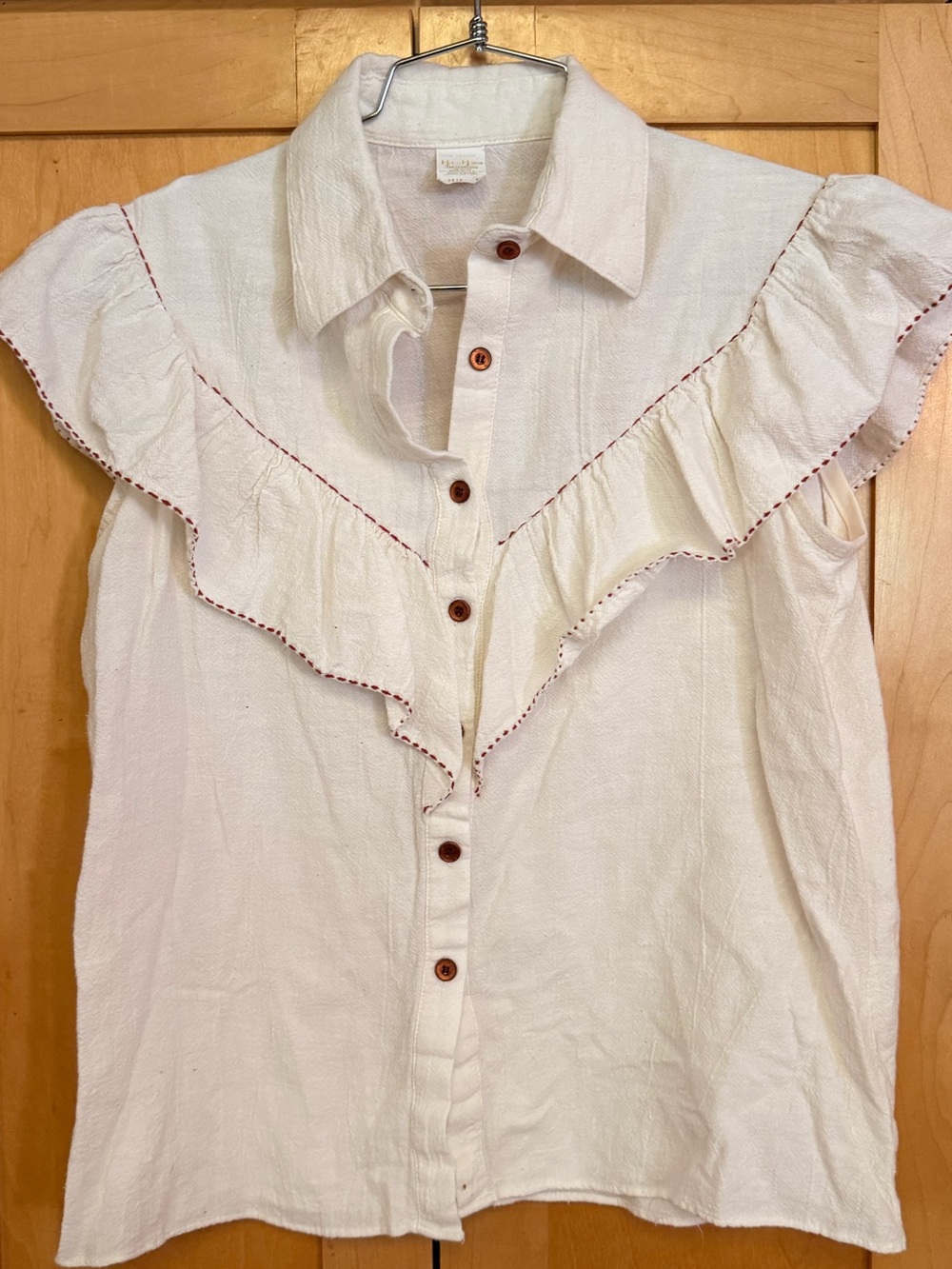 VTG 70s Malco Modes Western Ruffle Blouse Cotton Prairie Cottagecore Top S